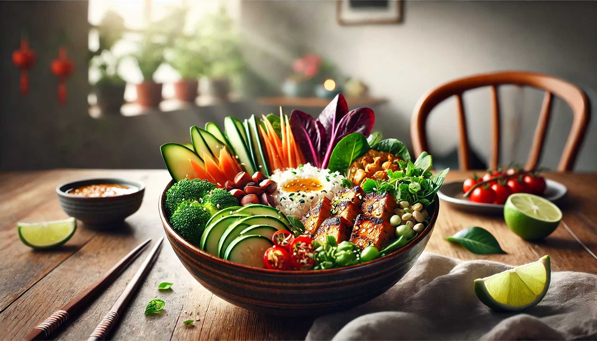 Verschiedene farbenfrohe Bowls mit frischem Gemüse